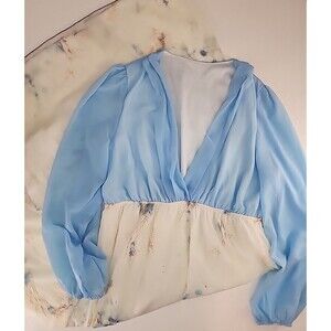 Fairy Blue Floral Ethereal Romantic Feminine Long Sleeve Maxi Dress Size‎ XL